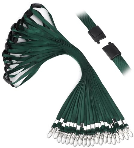 Segus Cuelga Llaves Cuello, 20 Piezas Cinta Cuello Llaves con Clip de Seguridad, Lanyards de Imitación de Nylon, para Portatarjetas Identificación, Silbidos (Verde Oscuro)