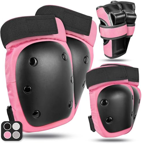 LeapBeast Protection Roller pour Adolescents & Adulte, Protection Skate Adulte pour avec Genouillère, Coudiere & Protections pour équipement de Protection Skate & Inline (Rose, L)