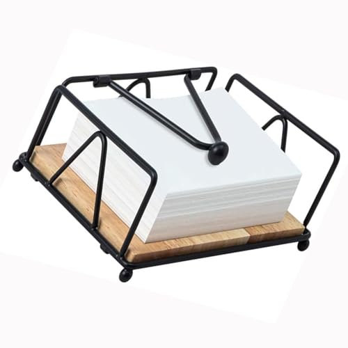 BOBOZHONG Porte-Serviettes en Métal,Porte Serviette Papier avec Base en Bois,Porte-Serviettes avec Bras Lesté Noir Lesté pour Table à Manger,Distributeur Serviette Papier pour Cuisine,Restaurant,Bar