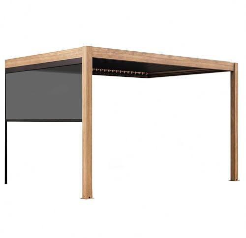 Oviala Pergola bioclimatique adossée 3x4m et 1 Store en Bois Gris