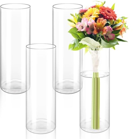 APACALI 4 stycken glasvas stor, 30 x 10 cm blomvas cylindrisk, klar glasvas rund smal vas klar, glas blomvas för orkidéer, rosor, tulpaner, pampasgräs, bordsdekoration, ljus