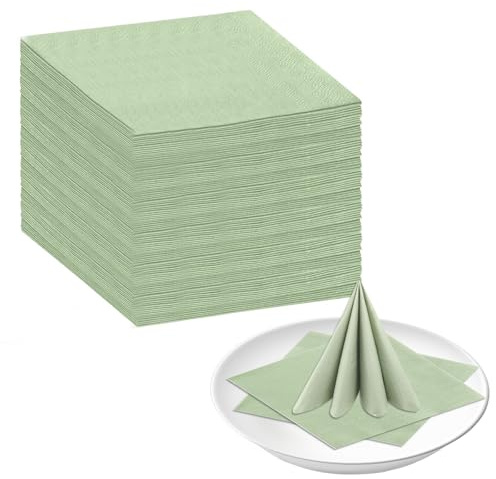 CATELL 100 Pièces Serviette Papier Vert Sauge, Serviettes en Papier Vert Sauge 25 x 25 cm Serviette de Table Papiers Serviettes Verts Sauges pour Mariage Pique Fêtes Dîner Nique Anniversaire