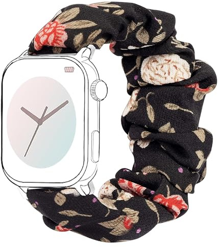 Blueshaweu 18mm 20mm 22mm Armband Kompatibel Für Ice-Watch - Ice Smart Serie, weiche Haargummis Uhrenarmband Kompatibel mit Ice Smart Serie Smartwatch (Schwarze Blume, 18mm)