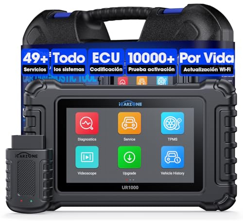 ICARZONE UR1000 Máquina Diagnosis Coche, Escáner de Todos los Sistemas con Bluetooth, OBD2 Diagnosis con 50 Servicios, 10000+ Prueba Activación, Vin Automático, CANFD, Program TPMS, Actualización WiFi