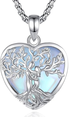 INFUSEU Collar Arbol De La Vida Colgante Árbol De La Vida Forma de Corazón Piedra Lunar Piedras Naturales Protectoras Cristal Amuletos Proteccion Joyas Personalizado Regalo para Mujeres