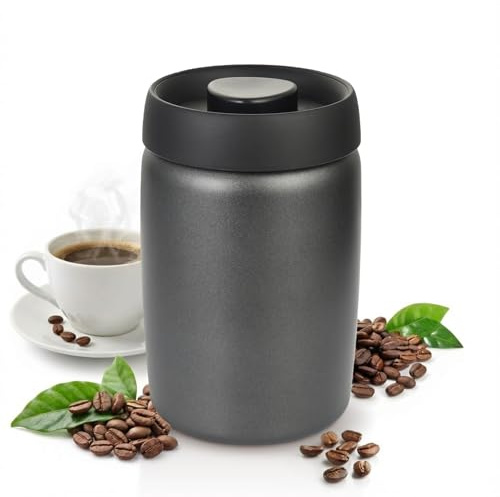 OTraki Barattolo Sottovuoto Per Caffè 1.2l, Barattolo Per Caffè Ermetico In Acciaio Inox Contenitore Caffe Ermetico Con Coperchio Sottovuoto, Contenitore Sottovuoto Per Caffè, Tè O Alimenti (Nero)