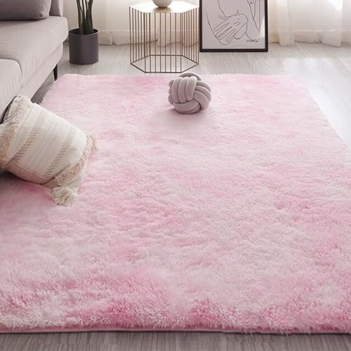 ZYANBIN Tapis de Sol 80 x 150 cm Poil Long Epais Tapis de Chambre Shaggy Lavable Antidérapant pour La Décoration de La Maison, Rose Clair