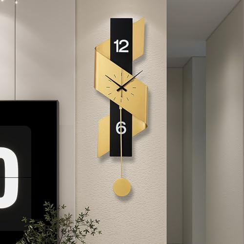 QIUHTR Modern Minimalist Wall Clock with Pendulum,Silent Quartz Wall Clock,Creative 3D Decorative Clock,Easy to Read,for Living Room,Dining Room and Home Decor