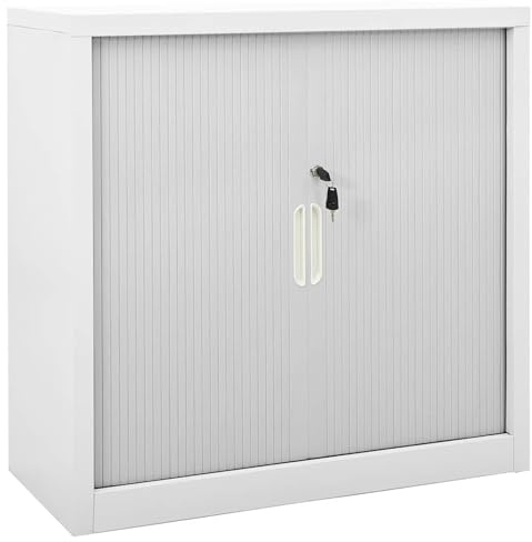 Fecpoo Skjutdörrsskåp, grå, 90 x 40 x 90 cm, stål med lås och 2 höjdjusterbara golv för vardagsrum, hall och kontor