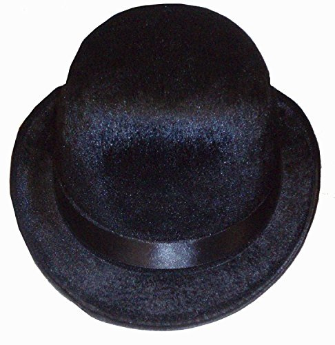 HENBRANDT Adult Black Bowler Hat with Velour Finish Black Derby Chaplin Hat Victorian Steampunk Cosplay Magician Costume Cabaret Outfit One Size Halloween Fancy Dress Accessories for Men and Women