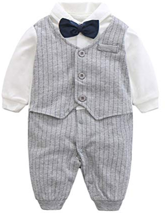 Fairy Baby Baby Boy kläder gentleman formell outfit långärmad kläder, grå rand, 0-3 Months (52-59cm)