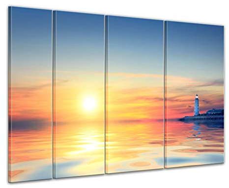 Keilrahmenbild Leuchtturm im Sonnenuntergang - Bild auf Leinwand - 180x120 cm quer mehrteilig Keilrahmenbilder Landschaften Romantik - Idylle