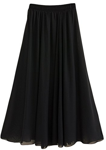 Golden service Women's Stretched Waist Chiffon Long Skirts Flowy Skirt,Black, Waist:60-78cm,Length:80cm