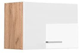 Vicco Hängeschrank R-Line, hängender Küchenschrank, Weiß Hochglanz/Goldkraft Eiche, 60 cm Flach