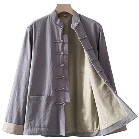 Winter reine Baumwolle Tang-Anzug Plüsch Tai Chi Uniform Herren chinesische traditionelle Kleidung Kung Fu Kleidung Flügel Chun Kleidung Langarm Hanfu Jacke Hemd Mantel Kampfsport, grau, XXL/3XL