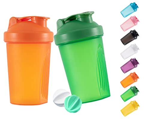 GAISHION Shaker Bottle Protein Shakes and 16-Ounce/400ML Shaker Bottle with Whisk Balls,Non-BPA plastic (Orange+Green(2PCS))