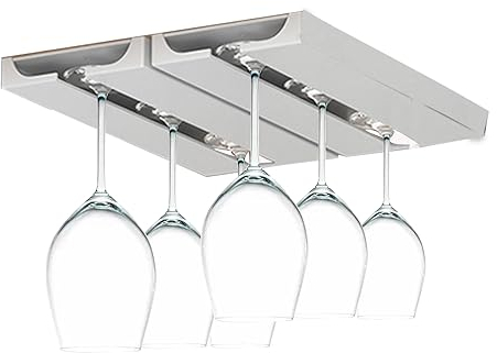 Vastsea 2 Pezzi Portabicchieri Sospeso, Portabicchieri Appendere, Porta Bicchiere di Vino Appeso, Nessuna Perforazione Richiesta, für Familie Restaurant Hotel Bar (Bianco)