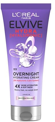 L'Oreal Paris L'Oréal Paris Elvive Hydra Crème hydratante de nuit à l'acide hyaluronique pour cheveux secs, 200 ml