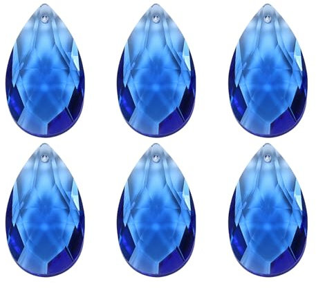 PATIKIL Pendentifs en Cristal K9 en Forme de Gouttes, Lot de 6 Perles de 38 mm pour Pièces de Lustres, Décoration d'Artisanat, Bleu