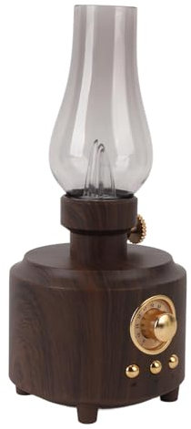 Vintage Table Lamp with Speaker, LED Old Fashioned Oil Lamp Style, BT5.0 Wireless Speaker Retro Lamp with USB, Memory Card, AUX Input for Bedroom Bar, As a Gift (Wood Grain)