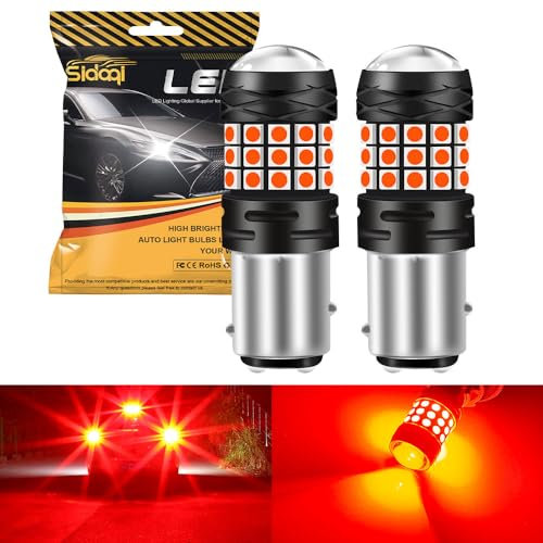 Sidaqi 380 P21/5W LED Bulb Red Stop Tail Light Bulbs 12-30V Extremely Bright 21W 42SMD 3030 Chips BAY15D 380 P21 5W LED for Brake Light Bulb Parking Lights Position Lights Rear Fog Lights-Pack of 2