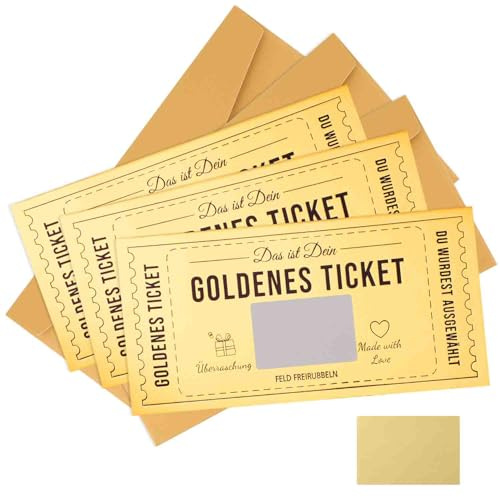 3st Golden Ticket Skrapkort med Kuvert, Deluxe Överraskning Skraplott Skrapbiljett för Priser Surprise Christmas Reveal Card för Födelsedagspresent Jubileum Jul