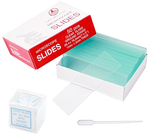 50 stycken mikroskop objektbärare 76 x 26 mm och 100 stycken täckglas 18 x 18 mm mikroskop glidande mikroskop tillbehör för laboratoriebiologi vetenskap studier med droppare