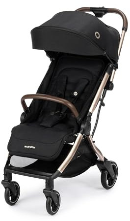 Maxi-Cosi Eva3 Kinderwagen, 0–4 Jahre, 0–22 kg, Baby Kinderwagen, Leicht und kompakt, Flache Liegeposition, 3 Liegepositionen, Automatisch mit 1 Hand klappbar, Tragegurt, Essential Black Champagne