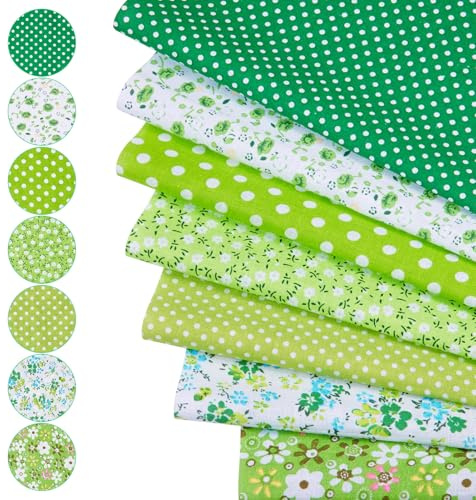 Crafans 7 ark bomullstyg 25 x 25 cm kaliko-tyg bunt rutor rutiga och prickiga lappverk tillbehör bomullsmaterial för sömnad gör-det-själv-hantverk, grön gul