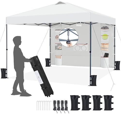 Yaheetech Pop up Pavillon 2,5×2,5m Faltpavillon mit 1 Seitenwand & Aufbewahrungstaschen Höhenverstellbar Partyzelt Wasserdicht Stabil Gartenpavillon Winterfest, Weiß, 2,5 × 2,5 M