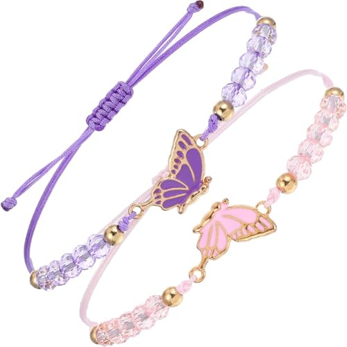 simarro 2 braccialetti dell'amicizia a forma di farfalla, regolabili, realizzati a mano, gioielli per coppie, regali per donne, coppie e amiche, 27cm, Zinco, Senza pietre preziose