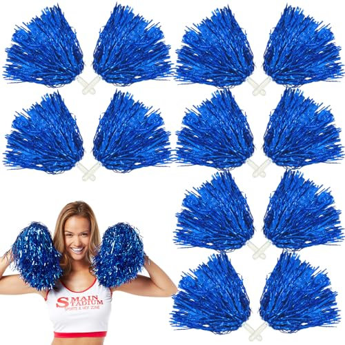 GBKDQQ 12 Stücke Cheerleading Pom Poms, Sport Pompons Cheers Ball Pompoms Cheerleader geeignet für Sportveranstaltungen, Ballspiele, Tänze, Karnevalspartys Verwendet, Blau