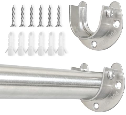 RYHHH 2 Piezas Soporte Barra Armario, Soporte Barra Cortina De Forma De u,304 Acero Inoxidable, Con Tornillos y Tubos De Expansión, Adecuado Para Varillas De Armario De 28 mm- Plateado