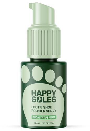 Happy Soles Foot & Shoe Deodorizer Powder Spray - Talc-Free, Vegan, Non-Aerosol Mess-Free Spray - Absorbs Sweat & Fights Odor with Bamboo & Tapioca - Long-Lasting Freshness & Comfort (Eucalyptus Mint)
