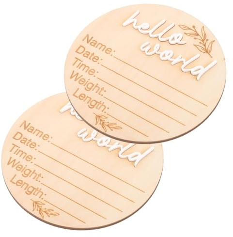 ARTSEWPLY Birth Announcement Signs Commemorating Birth Time for Newborns 2pcs Wooden and Circular Shape Photo Prop Nursery Decor