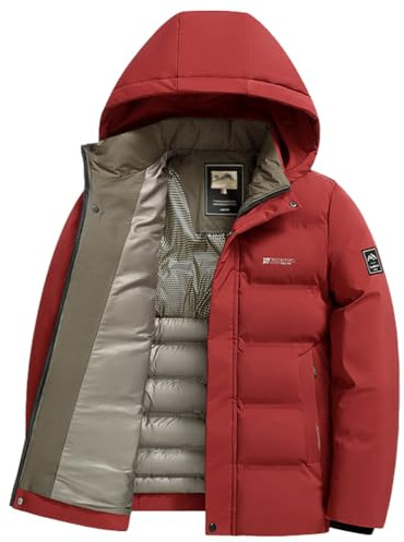 Oanviso Hombres Parka Chaquetas de Abrigo con Capucha Engrosado Chaqueta de Plumas Abrigo Cremallera de Invierno Manga Larga Down Jacket de Viento A Rojo XL
