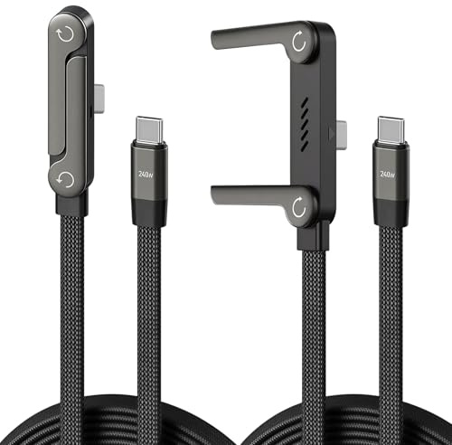 Pack 2 Cables USB-C a USB-C 240W Carga Rápida con Soporte Invisible Integrado, Cable Cargador USB-C 1,5 m Trenzado para Smartphone Tablet y Portátil, Cable USB-C con Soporte para Casa Oficina Viaje