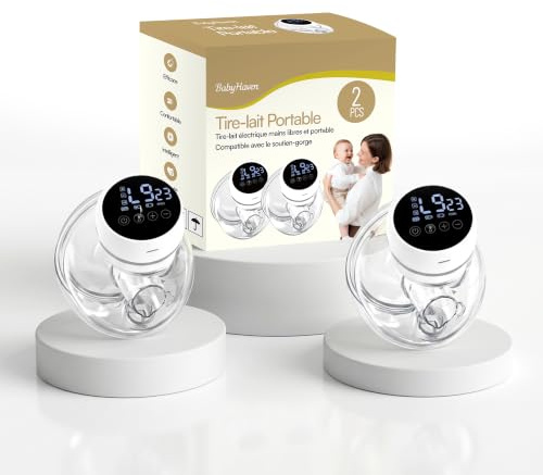 BabyHaven bärbar handfri elektrisk bröstpump, dubbel pumpning, 3 lägen, 12 intensitet, tyst, läckagesäker, BPA-fri, fläns 17/19/21/24 mm - set med 2