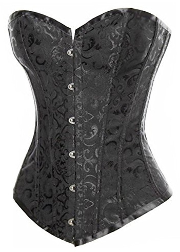bslingerie Womens Waist Cincher Boned Corset with Brocade Black Size: S