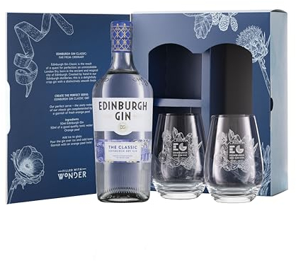Edinburgh Gin Classic Gin with Two Glasses Gift Set 70cl - Amazon Exclusive