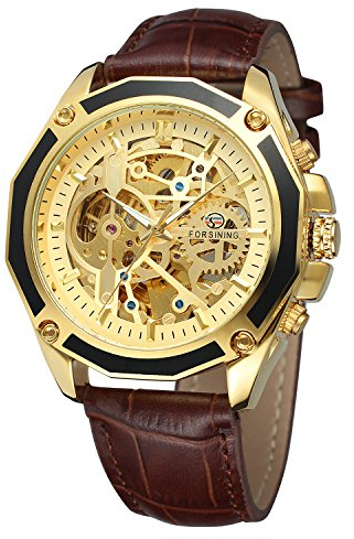 FORSINING Men's Skeleton Mechanical Watch Reloj Automatic Movtment Male Clock with Genuine Leather Strap