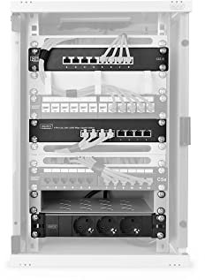 DIGITUS 10-Zoll Set - Netzwerk-Schrank 9HE Grau - Fachboden - Steckdosenleiste - 8-Port Patch-Panel - 8-Port Gigabit-Switch