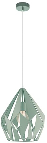 Eglo Lampada a sospensione Carlton-P, lampada vintage a 1 fiamma, lampada retro in metallo verde pastello chiaro, portalampada E27, Ø 31 cm