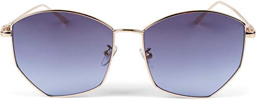 styleBREAKER Lunettes de soleil pilote pour femme avec des verres pentagonaux teintés en polycarbonate et une monture en métal, lunettes rétro 09020103, couleur:Monture or/verre teinté bleu foncé