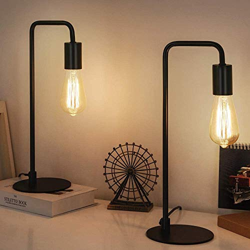 HAITRAL Bedside Lamp Set of 2, Vintage Industrial Table Lamp, Black | Button Switch, Retro Edison Style Desk Lamp with Metal Circular Base, Lamp for Bedroom, Living Room, Office Decor