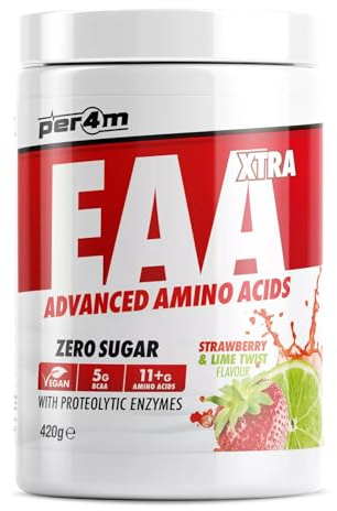 Per4m EAA Xtra, Tutti i 9 Aminoacidi Essenziali con Leucina, Sostiene Crescita Muscolare, Azione Anti-Catabolica e Alta Solubilità, Integratore Intra e Post Workout – Strawberry & Lime Twist – 420g