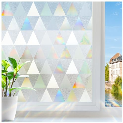 rabbitgoo Window Privacy Film, Stained Glass Rainbow Privacy Clings for Glass Window, Static Cling Decorative Door Covering, Non-Adhesive UV Blocking, Multicolored, 17.5 x 78.7 inches