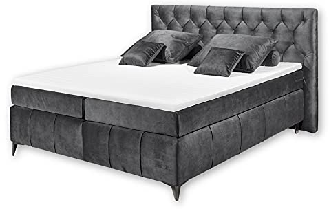 Stella Trading PEMBROKE 8 Boxspringbett 180x200, Anthrazit - Bequemes Doppelbett mit 7-Zonen-Federkern Matratze & Topper mit Klimaband - 200 x 121 x 210 cm (B/H/T)