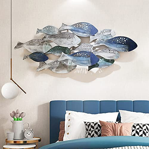 LGESR Moderne Wandskulptur Decor Store Wanddekoration aus Metall, Wohnzimmer, Wandskulpturen, kreative Fischform, Wandrelief, für Arbeitszimmer, Wohnzimmer, Schlafzimmer, Kunstwerk, 126 x 53 cm