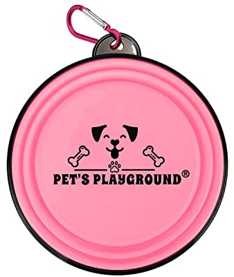 Pet's Playground | Collapsible & Portable Dog & Cat Bowl | Fold Up & Raised | Medium, 1 Litre | Pink